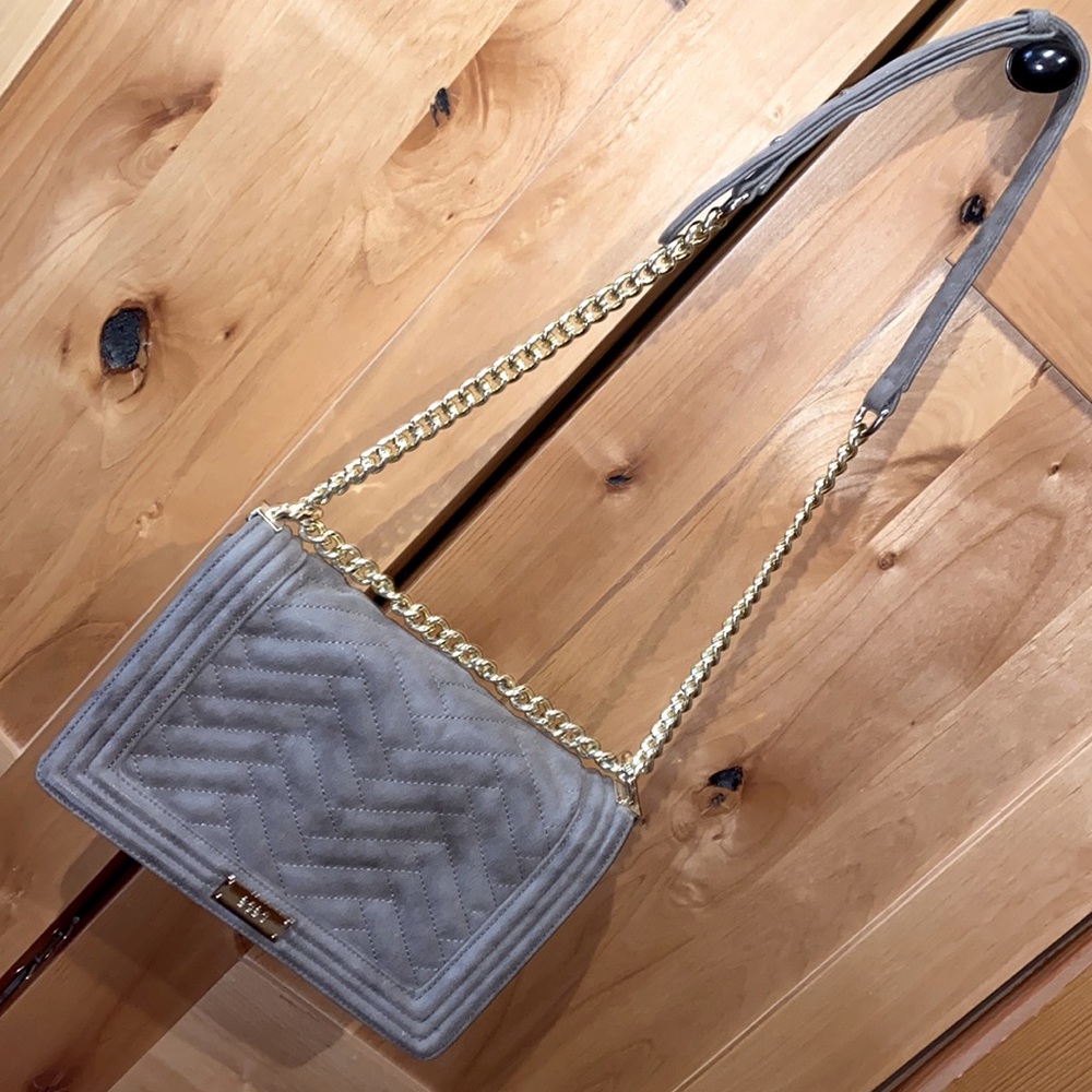 BCBG Paris Grey / Taupe Adjustable Gold Chain Purse